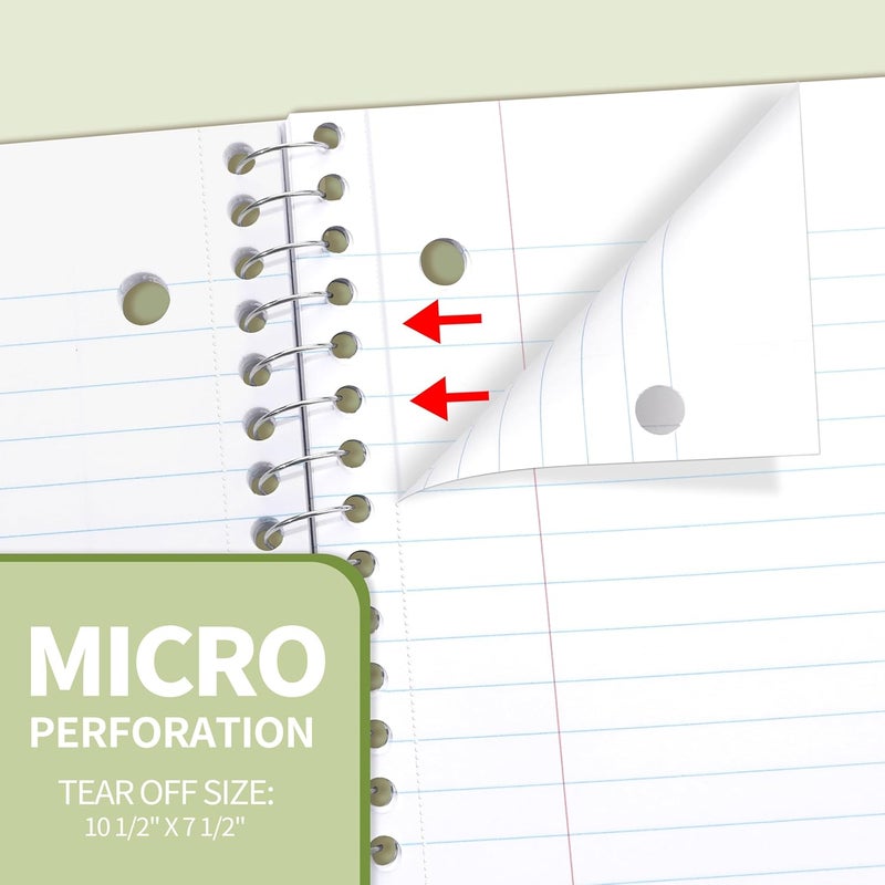 SUNEE Spiral Notebook, 1-Subject, College Ruled Paper, 8" x 10-1/2", 100 Sheets per Notebook, 3-Hole Punched Paper, Water Resistant Cover, Double-sided Pockets, Spiral Lined Notebooks for Work, Green - Image 5